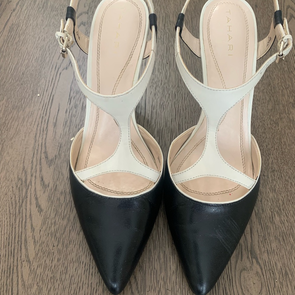 Tahari Black and White Slingback Heels with Medium Heel